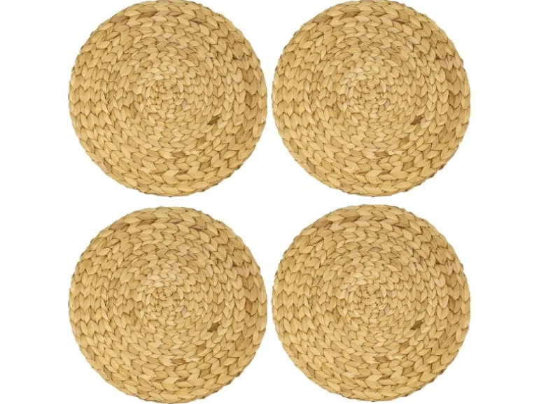 HMF 37231-S4 Tischset Rund Geflochten aus Wasserhyazinthe Platzset Abwaschbar 4er Set 35 cm