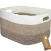 HMF XXL Wäschekorb Baumwolle Eckiger Aufbewahrungskorb Griffen 55 x 43 x 30 cm Weiß-Braun