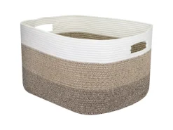 HMF XXL Wäschekorb Baumwolle Eckiger Aufbewahrungskorb Griffen 55 x 43 x 30 cm Weiß-Braun