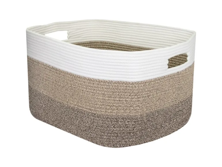 HMF XXL Wäschekorb Baumwolle Eckiger Aufbewahrungskorb Griffen 55 x 43 x 30 cm Weiß-Braun