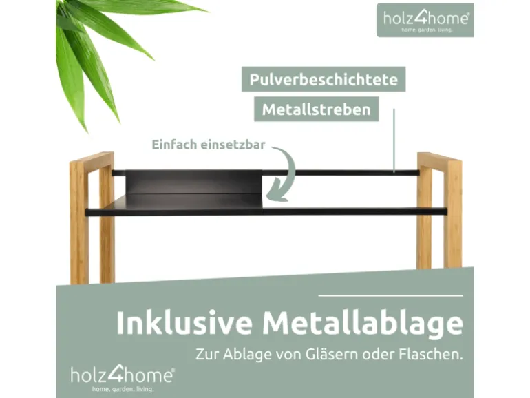 holz4home Getränkekistenregal aus Holz Inklusive Edelstahlablage 8 Kisten Schwarz