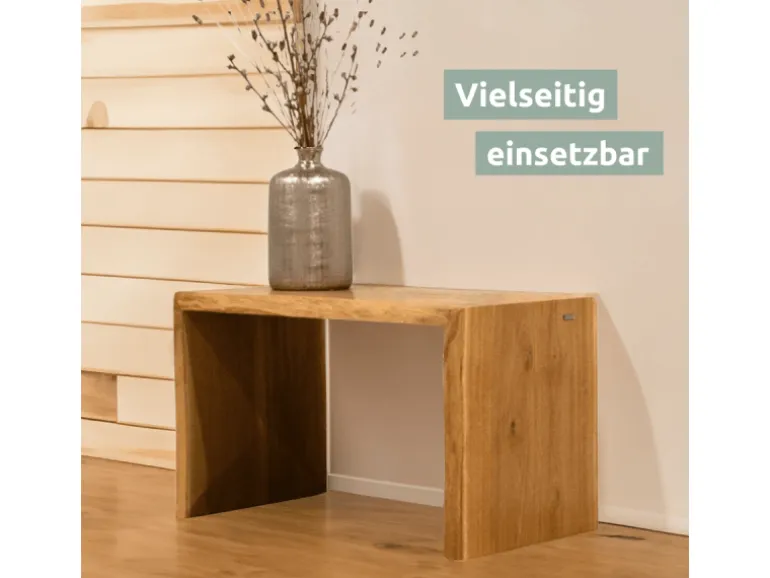 holz4home Massivholz Hocker Bank aus Eiche mit Baumkante S