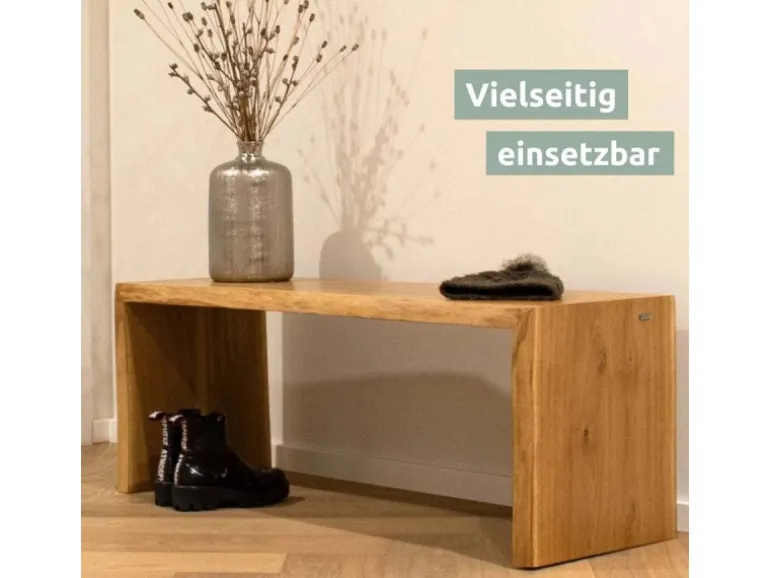 holz4home Massivholz Hocker Bank aus Eiche mit Baumkante L