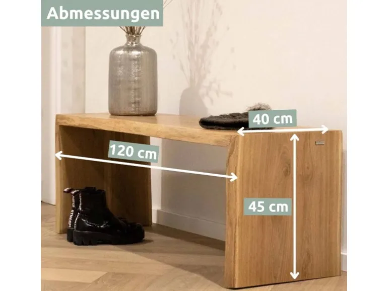 holz4home Massivholz Hocker Bank aus Eiche mit Baumkante L