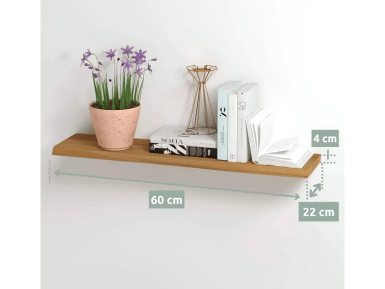 holz4home Schwebendes Wandregal aus Eiche 60cm mit Baumkante Natur