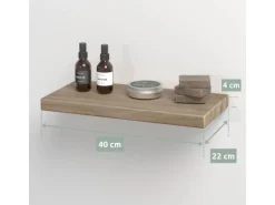 holz4home Schwebendes Wandregal aus Eiche 40cm Ohne Baumkante Hellgrau