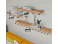 holz4home Schwebendes Wandregal aus Eiche 70cm Ohne Baumkante Hellgrau
