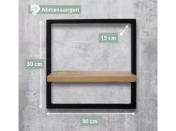 holz4home Wandregal Small Schwarz Gerahmt Industrial Style ohne Baumkante Hellgrau
