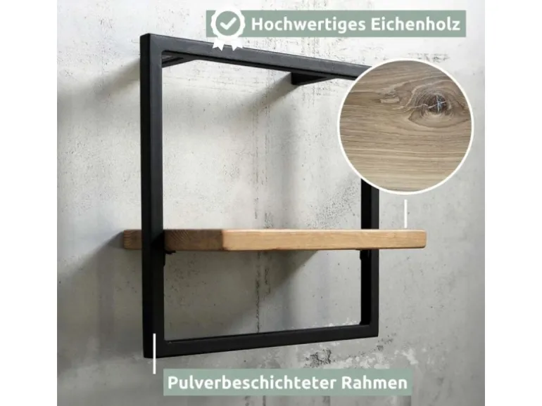 holz4home Wandregal Small Schwarz Gerahmt Industrial Style ohne Baumkante Hellgrau