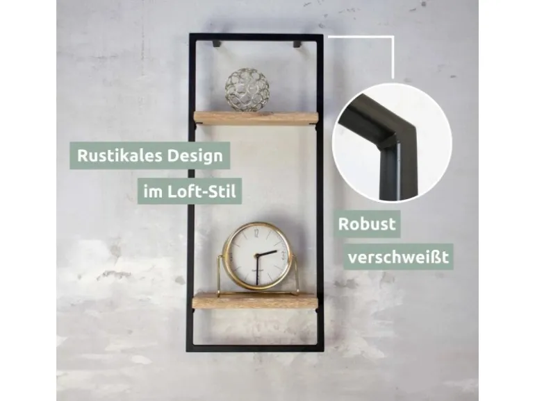 holz4home Wandregal High in Schwarz Gerahmt von holz4home Hellgrau ohne Baumkante