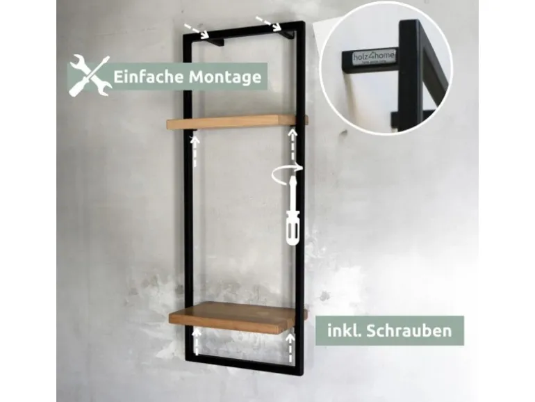 holz4home Wandregal High in Schwarz Gerahmt von holz4home Hellgrau ohne Baumkante