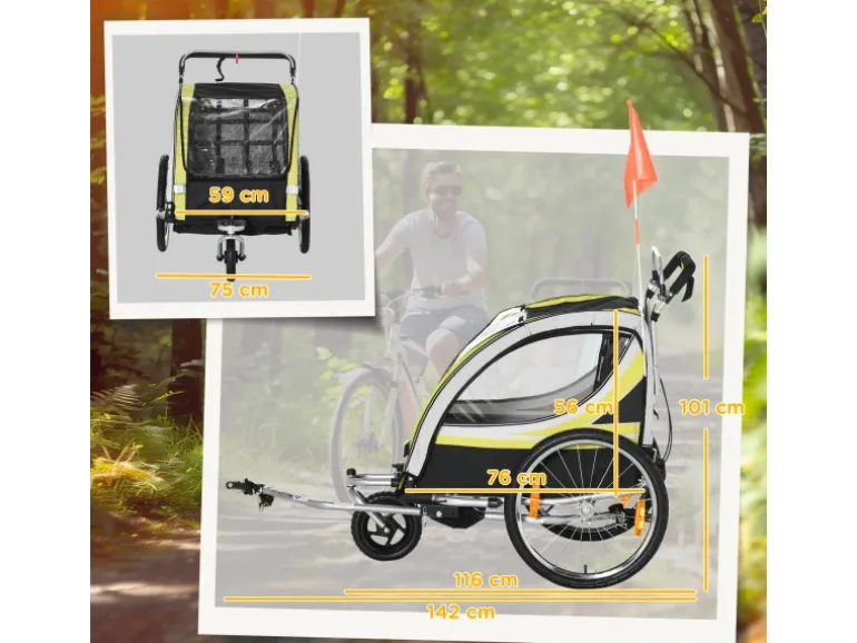 HOMCOM 2 in 1 Kinderfahrradanhänger mit Mesh-Tür