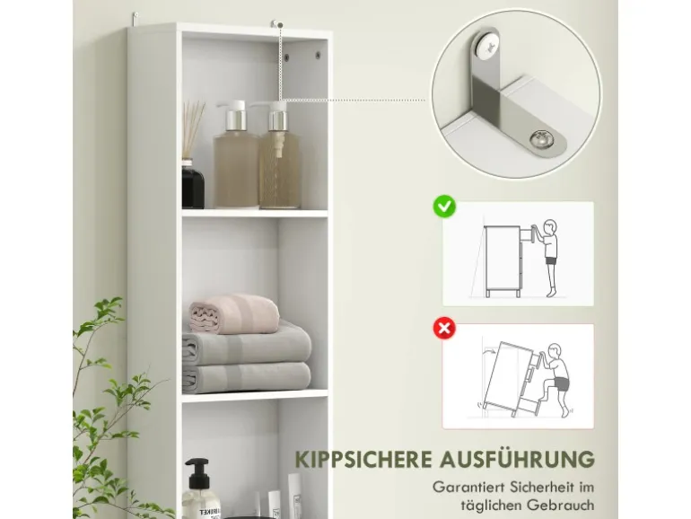 HOMCOM Badezimmerschrank Spanplatte 35L x 30,5B x 179H cm Weiß