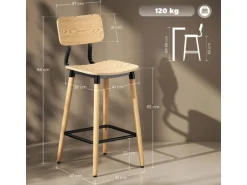 HOMCOM Barhocker 2er Set Barstuhl für Küche Wohnzimmer Esszimmer