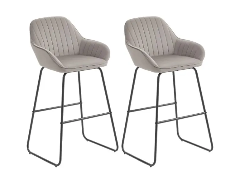 HOMCOM Barhocker 2er Set Gepolstert Barstuhl für Küche Wohnzimmer Grau