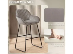 HOMCOM Barhocker 2er Set Gepolstert Barstuhl für Küche Wohnzimmer Grau