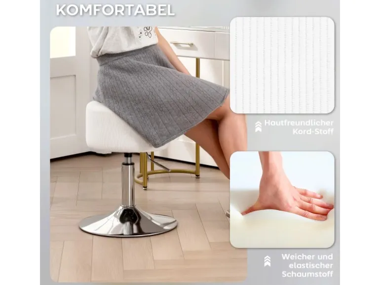 HOMCOM Barhocker Gepolstert mit Metallgestell für Küche Wohnzimmer Weiß