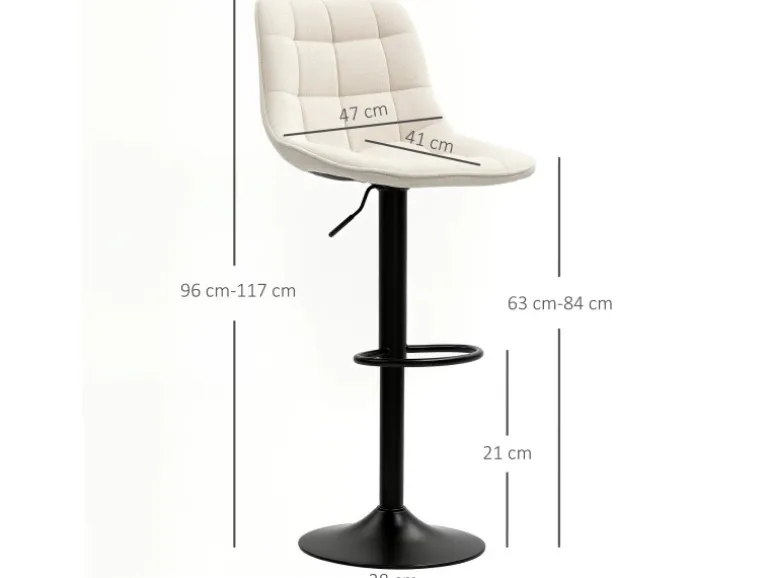 HOMCOM Barhocker mit Lehne Polyester Beige 53L x 47B x 96-117H cm