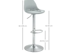 HOMCOM Barhocker mit Stahlgestell Kunstleder Grau 38L x 42B x 82-104H cm