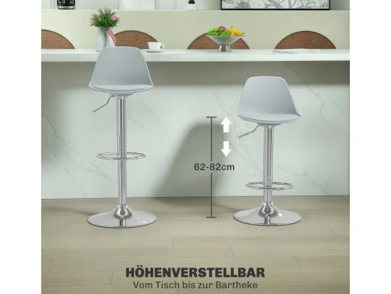 HOMCOM Barhocker mit Stahlgestell Kunstleder Grau 38L x 42B x 82-104H cm