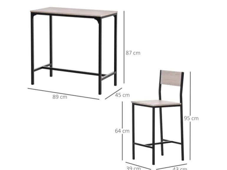 HOMCOM Barmöbel MDF Metall Natur Schwarz L89 x B45 x H87 cm L39 x B45 x H95 cm