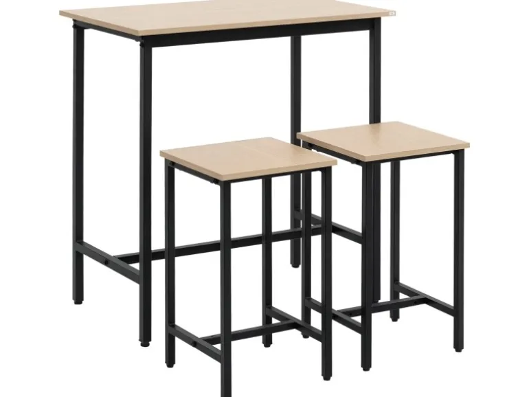 HOMCOM Bartisch mit 2 Stühlen Industrie-Design Naturholz Schwarz 80 x 50 x 85 cm