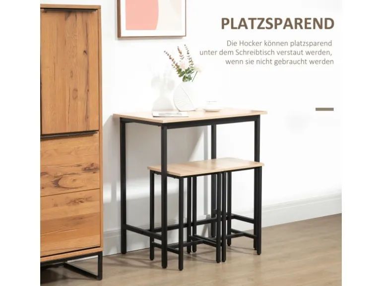 HOMCOM Bartisch mit 2 Stühlen Industrie-Design Naturholz Schwarz 80 x 50 x 85 cm