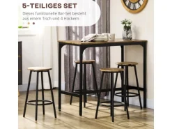 HOMCOM Bartisch mit Barhocker Set 5-tlg. im Industriedesign Rustikal-Braun