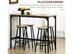 HOMCOM Bartisch mit Barhocker Set 5-tlg. im Industriedesign Rustikal-Braun