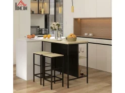 HOMCOM Bartisch mit Barhocker Set 3-tlg. im Modern-Stil Stahl Eiche
