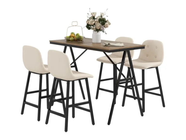 HOMCOM Bartisch mit Barhocker Set 5-Teilige Beige 120 x 60 x 91 cm