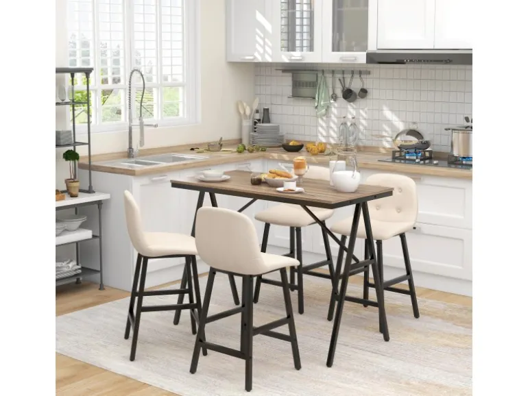 HOMCOM Bartisch mit Barhocker Set 5-Teilige Beige 120 x 60 x 91 cm