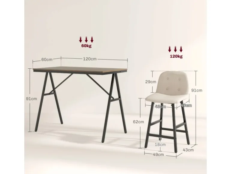 HOMCOM Bartisch mit Barhocker Set 5-Teilige Beige 120 x 60 x 91 cm