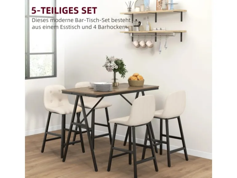 HOMCOM Bartisch mit Barhocker Set 5-Teilige Beige 120 x 60 x 91 cm