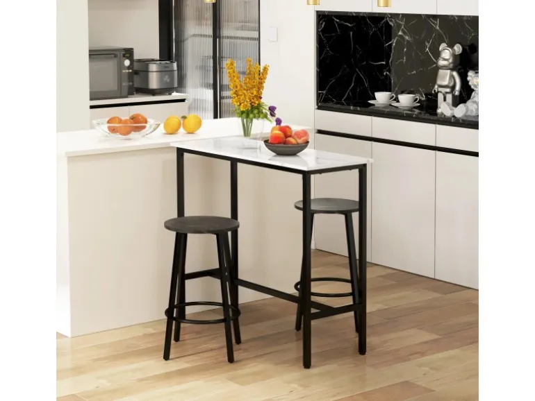 HOMCOM Bartisch mit Barhocker Set 3-Teilig Stahl Weiß Schwarz