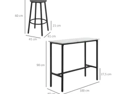 HOMCOM Bartisch mit Barhocker Set 3-Teilig Stahl Weiß Schwarz