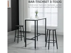 HOMCOM Bartisch mit Barhocker Set 3-Teilig Stahl Weiß Schwarz