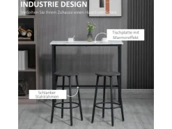 HOMCOM Bartisch mit Barhocker Set 3-Teilig Stahl Weiß Schwarz