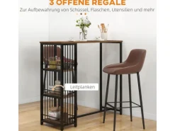 HOMCOM Bartisch mit Holzoptik Spanplatte Stahl Braun 120L x 40B x 105H cm