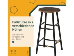 HOMCOM Bartisch Set mit 2 Barhocker MDF Metall Schwarz 80B x 50T x 90H cm