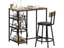 HOMCOM Bartisch Set mit Barhocker Set 3-tlg Stahl MDF Eiche 90L x 50B x 90,5H cm