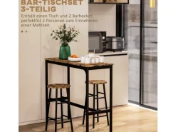 HOMCOM Bartisch-Set 3-Teilig im Industriedesign Stahl Rustikal-Braun