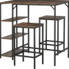 HOMCOM Bartisch-Set Stehtisch mit 2 Barhockern Braun Schwarz 109 x 60 x 100 cm