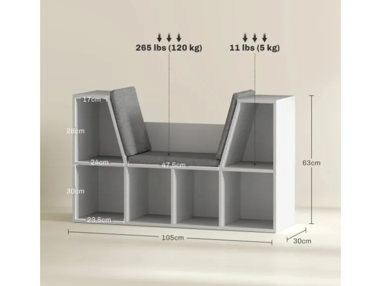 HOMCOM Bücherregal Aufbewahrungsregal Spanplatte Weiß 105L x 30B x 63H cm