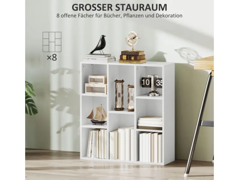 HOMCOM Bücherregal Standregal mit 8 Ebenen Aufbewahrungsregal