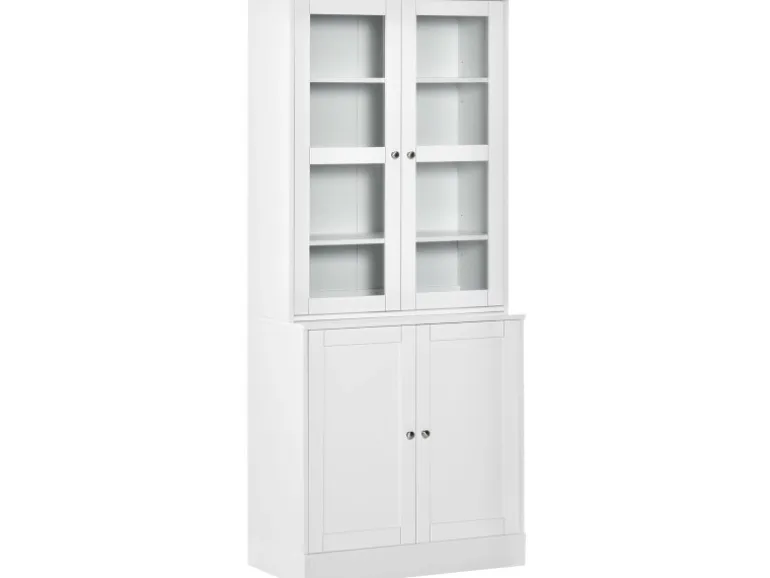 HOMCOM Bücherschrank 178,5 cm mit Glastür 6 Fächern Küchenschrank Weiß