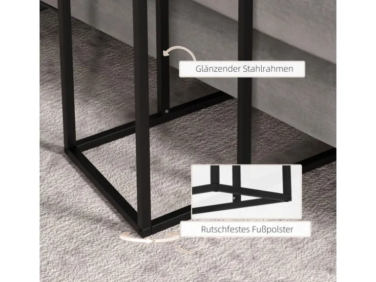HOMCOM Beistelltisch Laptoptisch mit Stahlgestell Schwarz 46 x 26 x 60 cm