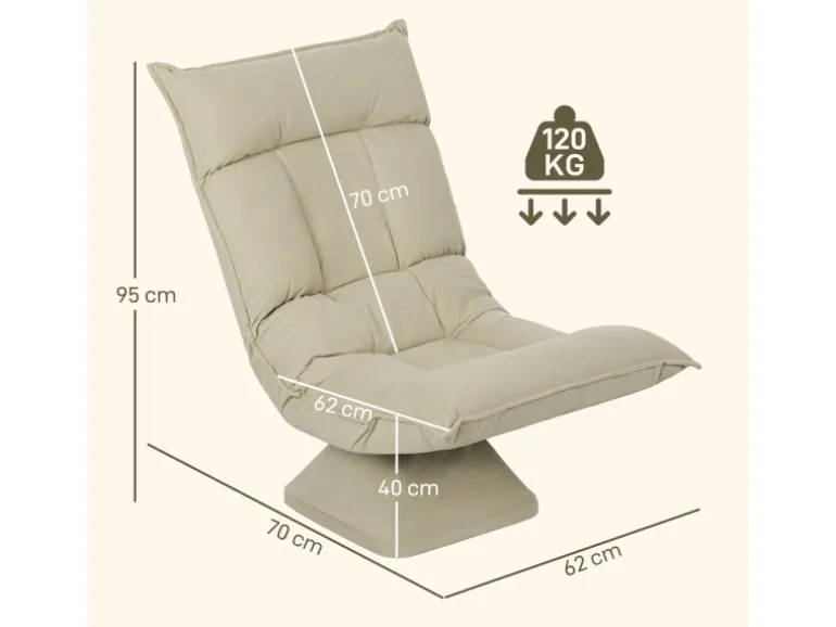 HOMCOM Bodenstuhl 360° Drehbar Bodensessel mit 5-Fach 70L x 62B x 95H cm Beige