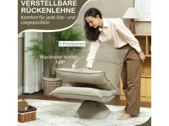 HOMCOM Bodenstuhl 360° Drehbar Bodensessel mit 5-Fach 70L x 62B x 95H cm Beige