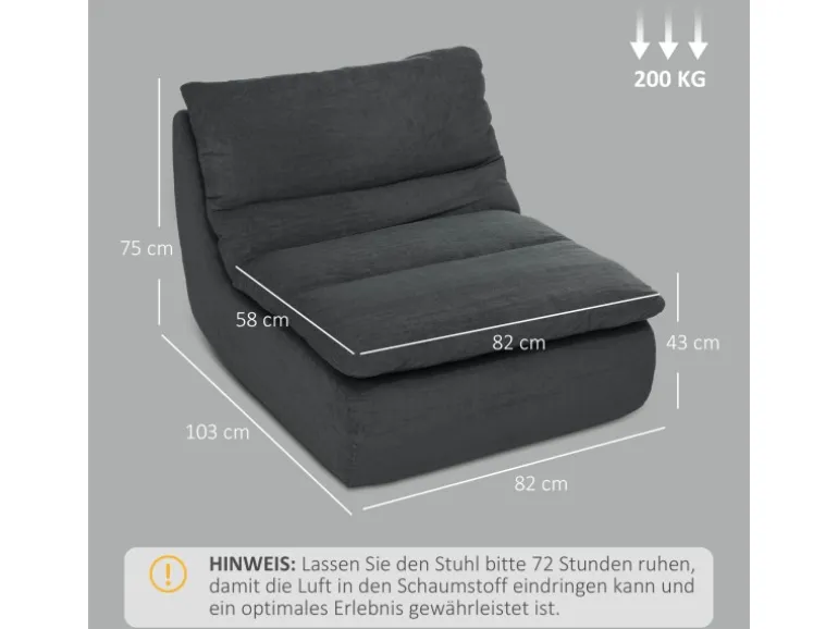 HOMCOM Bodenstuhl mit Einteiligem für Zuhause Büro 103L x 82B x 75H cm Grau